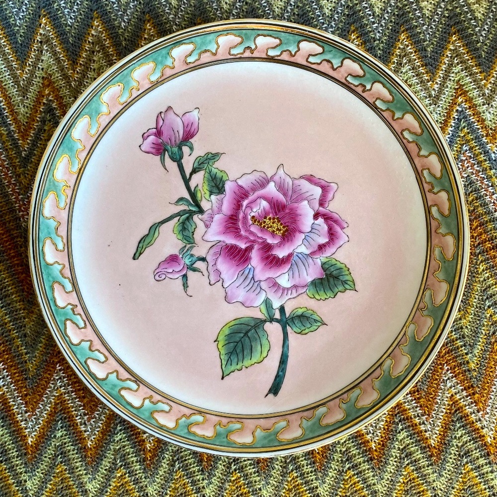 Vintage Hand Painted Rose Decorative Plate w/ Gold Trim